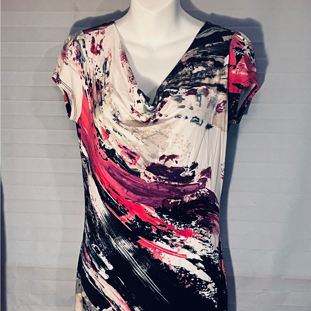 Three Dots, contemporary women’s geographic print dress.